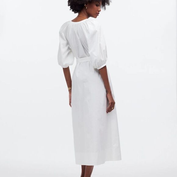 Madewell Tie-Waist Button-Front Midi Dress in Poplin - Picture 4 of 8